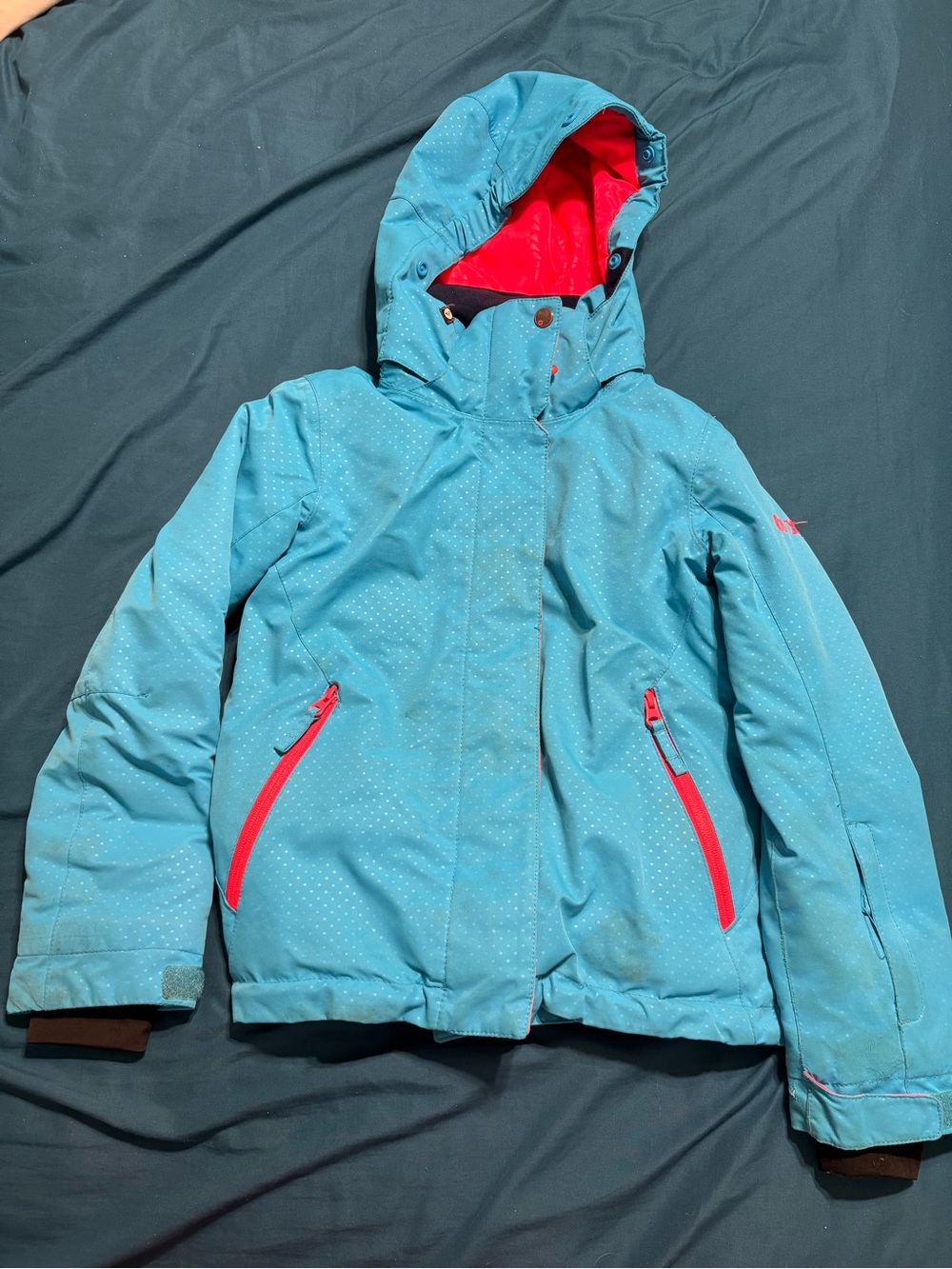 Roxy Kids Aqua Puffer Jacket with pink Accents